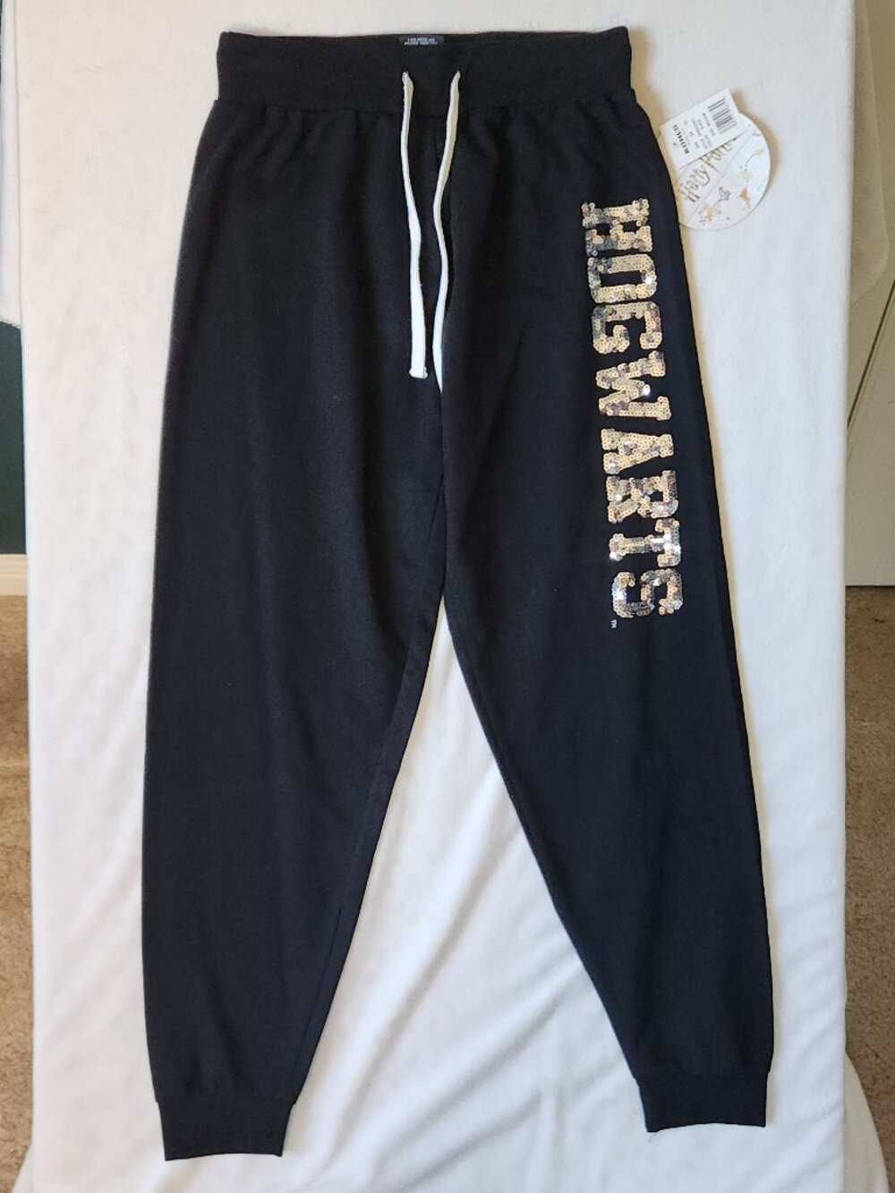 Harry Potter Silver Sequin Hogwarts Joggers in Black